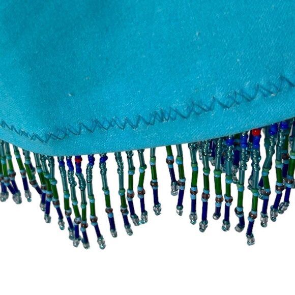 NEW Pat Dahnke Turquoise Blue Capris with Fringed Hem Beading, Size Small - Picture 2 of 10